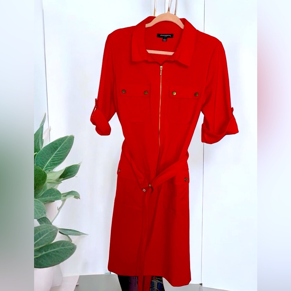 Sharagano Women's Zip-front Cargo Safari Style Dress.